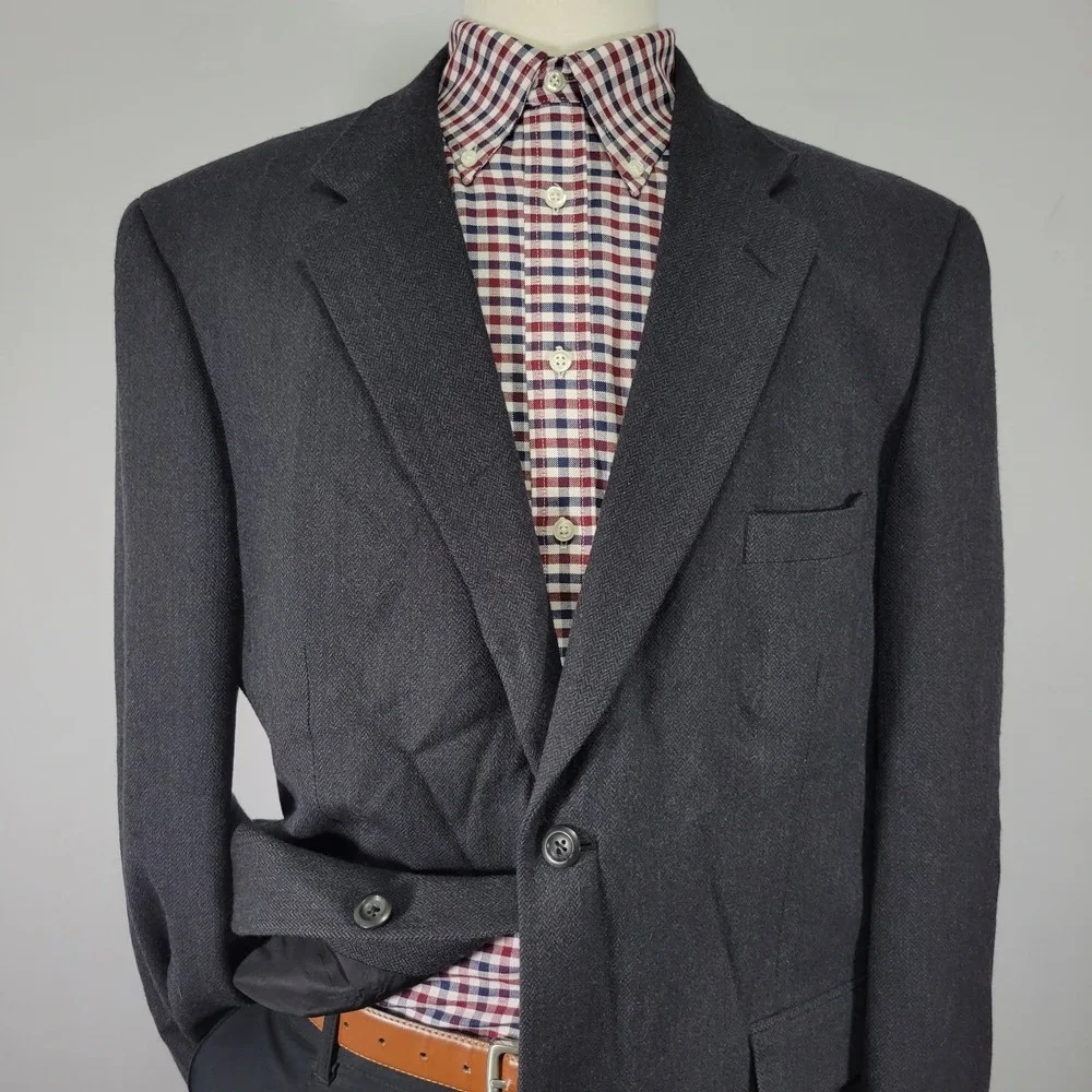 Pronto Uomo Men's Sport Coat Blazer Two Button‎ Charcoal Herringbone Lambs 46R